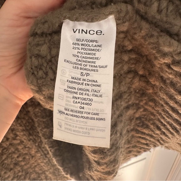 Vince Wool Cashmere Blend Waffle Stitch Open Front Cardigan Sweater Brown Gray S - Picture 8 of 9